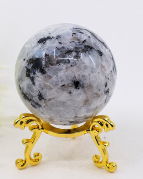 195g Rainbow Moonstone Sphere with natural blue flash, polished crystal sphere for intuition, meditation, emotional healing and spiritual growth.