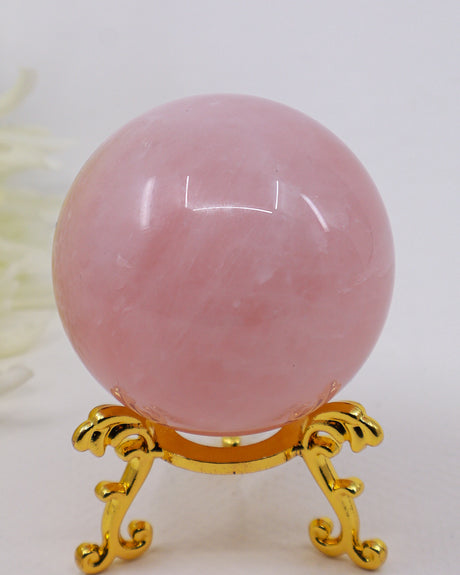 Natural Rose Quartz Crystal Sphere 234g polished healing crystal ball for Heart Chakra healing, unconditional love and spiritual home décor.