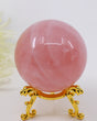 Natural Rose Quartz Crystal Sphere 292g polished healing crystal ball for love, Heart Chakra healing and home décor with display stand.