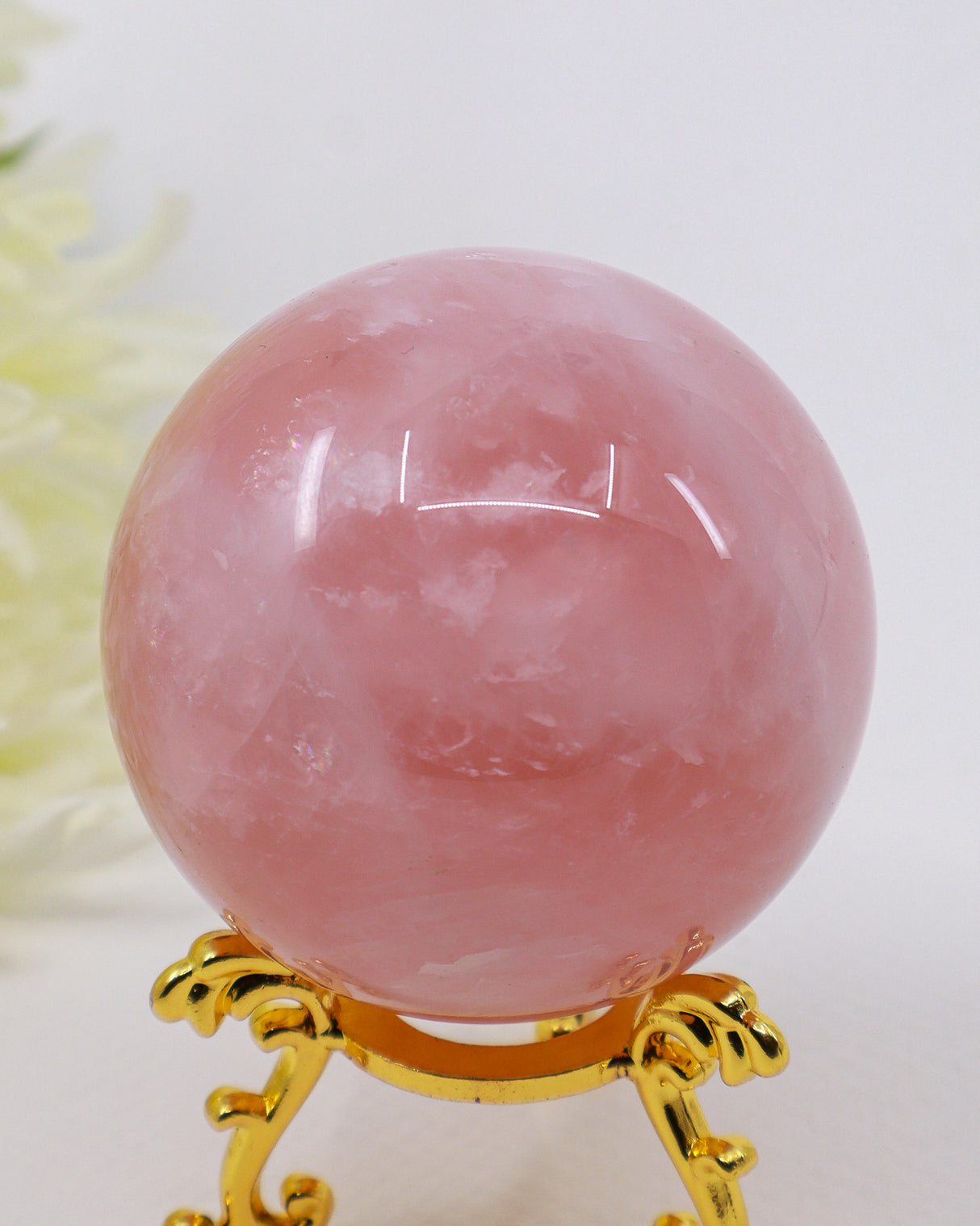 317g genuine natural Rose Quartz crystal sphere polished crystal ball with complimentary display stand from Inspired By 3 Australia.