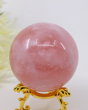317g genuine natural Rose Quartz crystal sphere polished crystal ball with complimentary display stand from Inspired By 3 Australia.