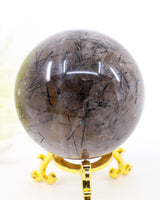 Black Tourmalinated Quartz Sphere 319g – A Crystal of Protection & Clarity