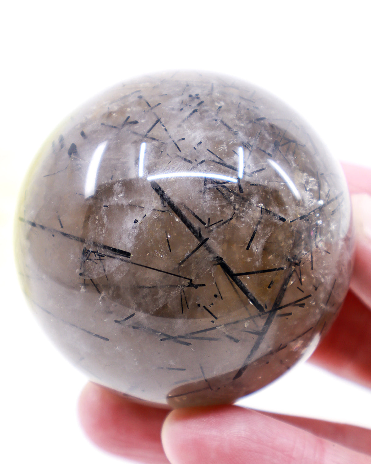 Black Tourmalinated Quartz Sphere 319g – A Crystal of Protection & Clarity