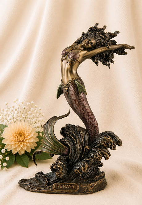 Cold Cast Bronze Yemaya Statue depicting the Goddess of the Ocean, motherhood and healing, measuring 26cm tall.