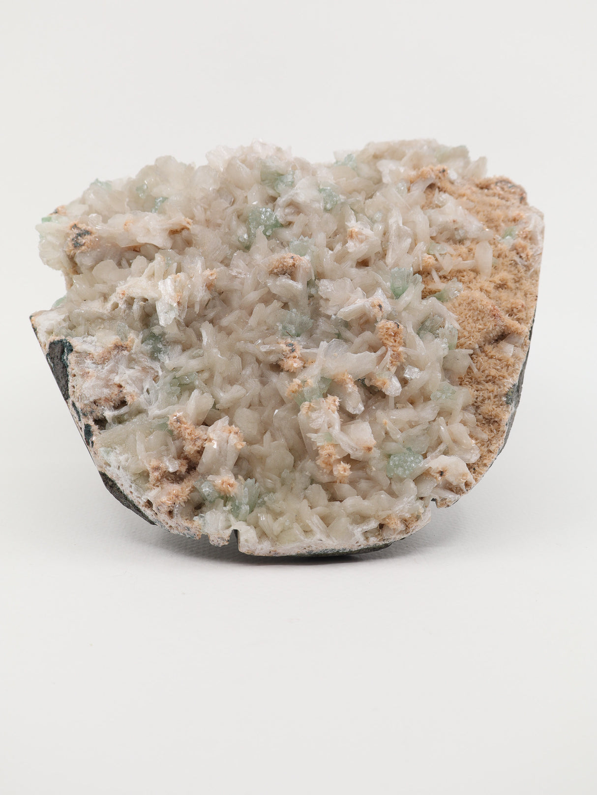 Large 1.826kg Apophyllite and Stilbite crystal cluster with pale green Apophyllite crystals and cream Stilbite formations