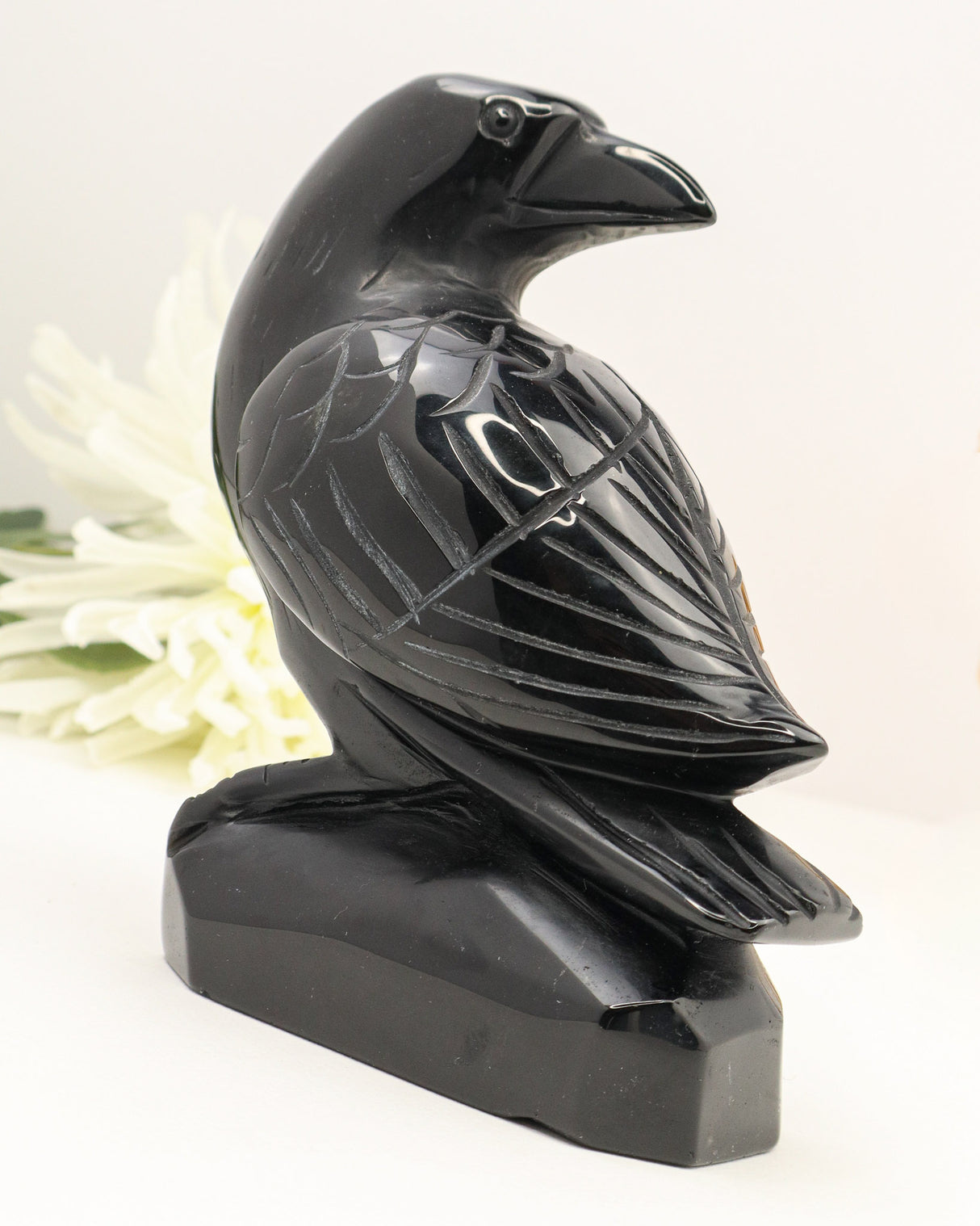 Black Obsidian Raven Carving | 12cm | Approx 900g | Protection & Wisdom