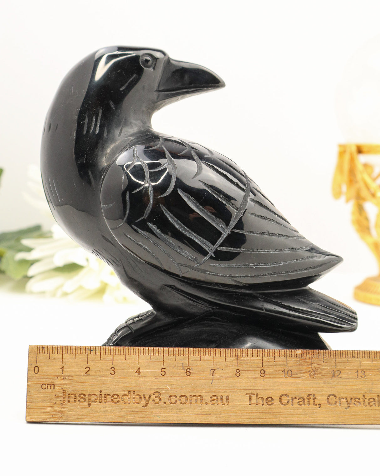 Black Obsidian Raven Carving | 12cm | Approx 900g | Protection & Wisdom