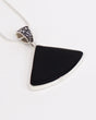 Natural Black Obsidian sterling silver pendant with polished black fan-shaped gemstone and decorative .925 silver bail.