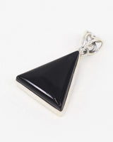 Black Onyx sterling silver triangular pendant with polished black gemstone and ornate .925 silver bail, protection and grounding jewellery.