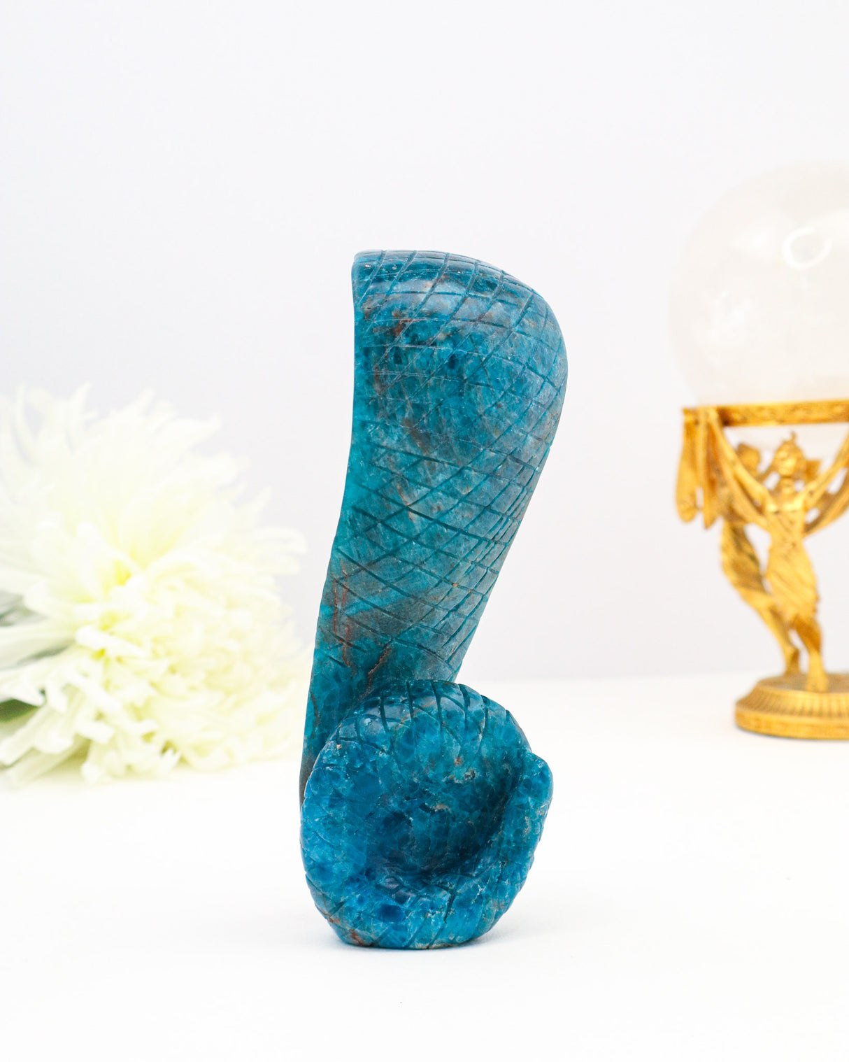 Blue Apatite Snake Carving | 15cm | 429g | Transformation & Insight