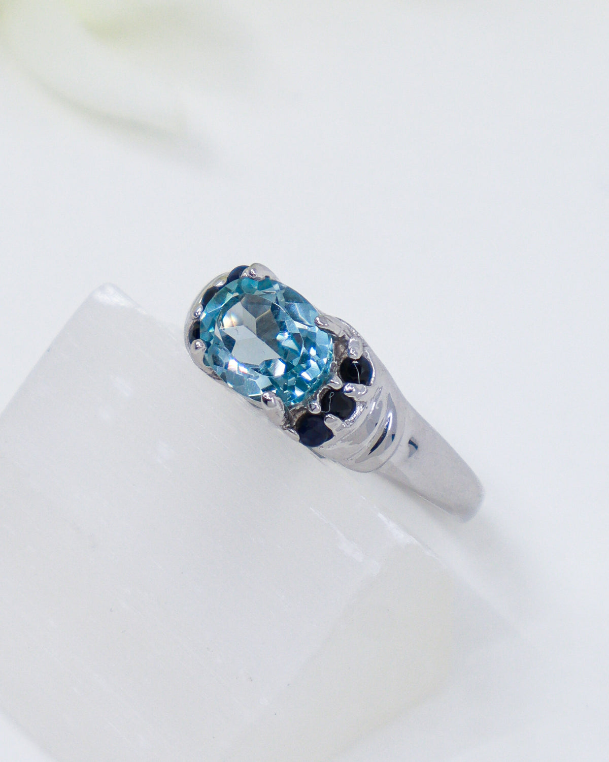 Blue Topaz & Black Spinel Sterling Silver Ring – Sacred Truth | Size 7