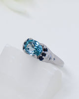 Blue Topaz & Black Spinel Sterling Silver Ring – Sacred Truth | Size 7