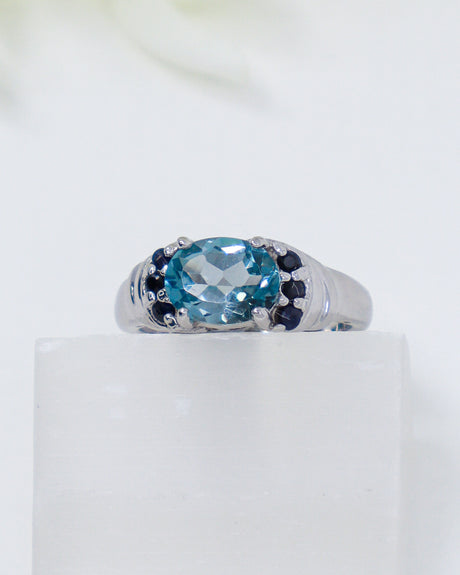 Blue Topaz & Black Spinel Sterling Silver Ring – Sacred Truth | Size 7