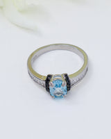 Blue Topaz, Black Spinel & CZ Sterling Silver Ring – Clear Truth | Size 9