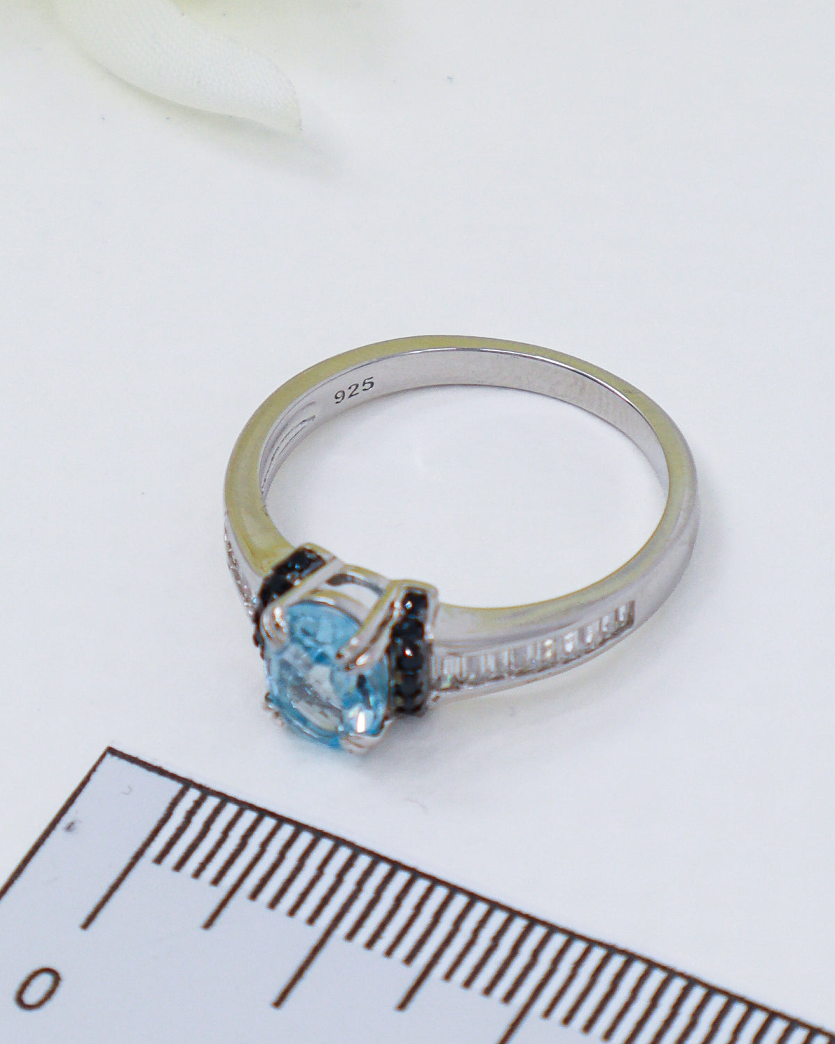 Blue Topaz, Black Spinel & CZ Sterling Silver Ring – Clear Truth | Size 9