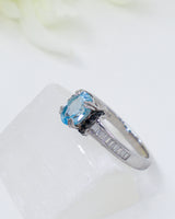Blue Topaz, Black Spinel & CZ Sterling Silver Ring – Clear Truth | Size 9