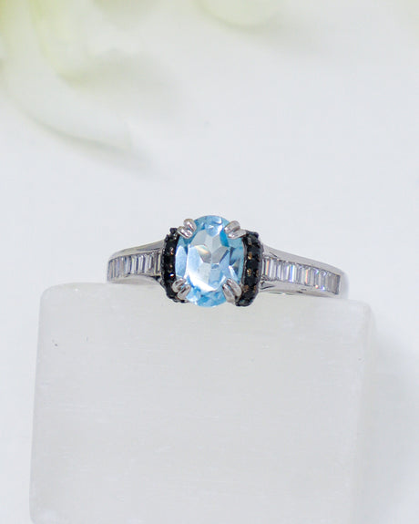 Blue Topaz, Black Spinel & CZ Sterling Silver Ring – Clear Truth | Size 9