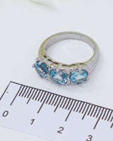 Blue Topaz Three Stone Sterling Silver Ring – Celestial Clarity | Size 7