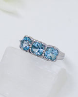 Blue Topaz Three Stone Sterling Silver Ring – Celestial Clarity | Size 7