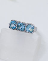 Blue Topaz Three Stone Sterling Silver Ring – Celestial Clarity | Size 7