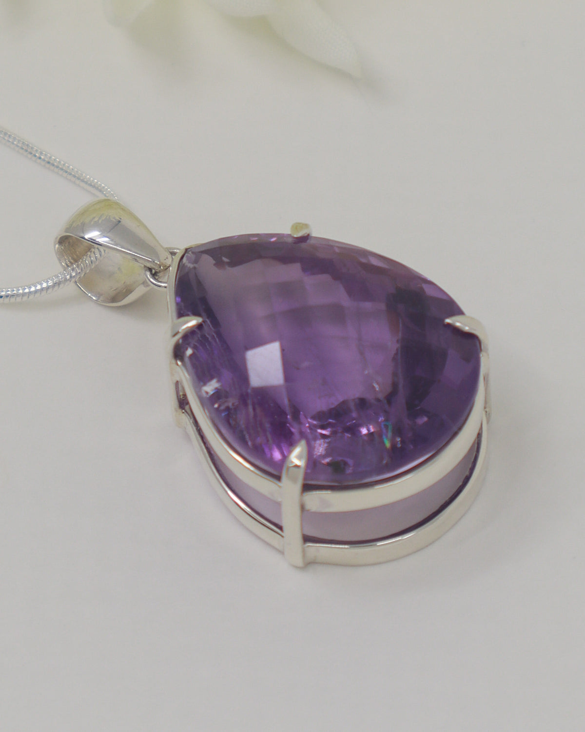 Brazilian Amethyst Sterling Silver Pendant – Violet Flame