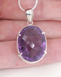 Brazilian Amethyst faceted oval pendant in 0.925 sterling silver with snake chain