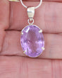Brazilian Amethyst faceted oval pendant in .925 sterling silver, 3.4cm lavender purple crystal necklace