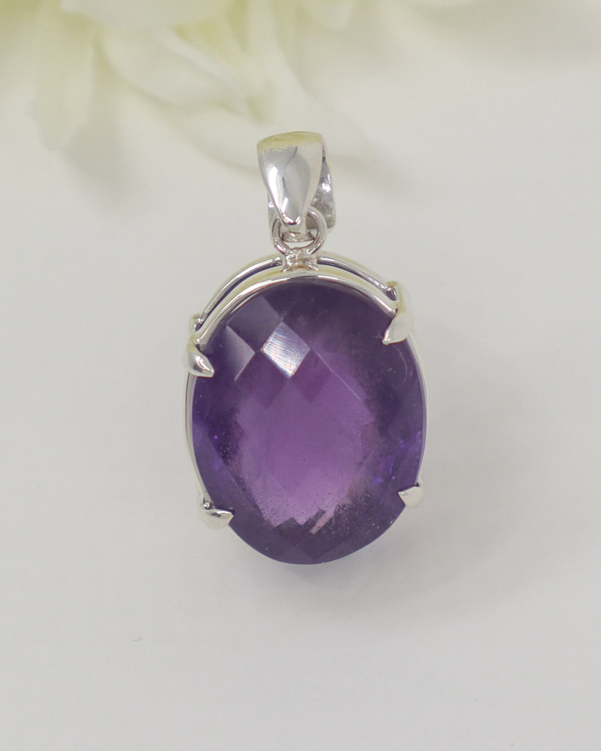 Brazilian Amethyst Sterling Silver Oval Pendant – Violet Aura