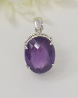 Brazilian Amethyst Sterling Silver Oval Pendant – Violet Aura