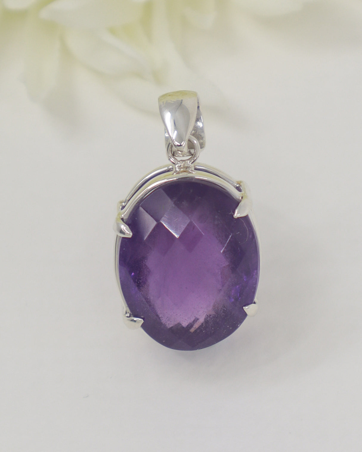 Brazilian Amethyst Sterling Silver Oval Pendant – Violet Aura