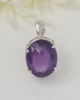 Brazilian Amethyst Sterling Silver Oval Pendant – Violet Aura