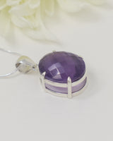 Brazilian Amethyst Sterling Silver Oval Pendant – Violet Aura
