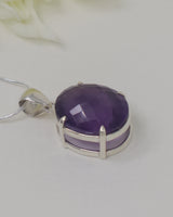 Brazilian Amethyst Sterling Silver Oval Pendant – Violet Aura