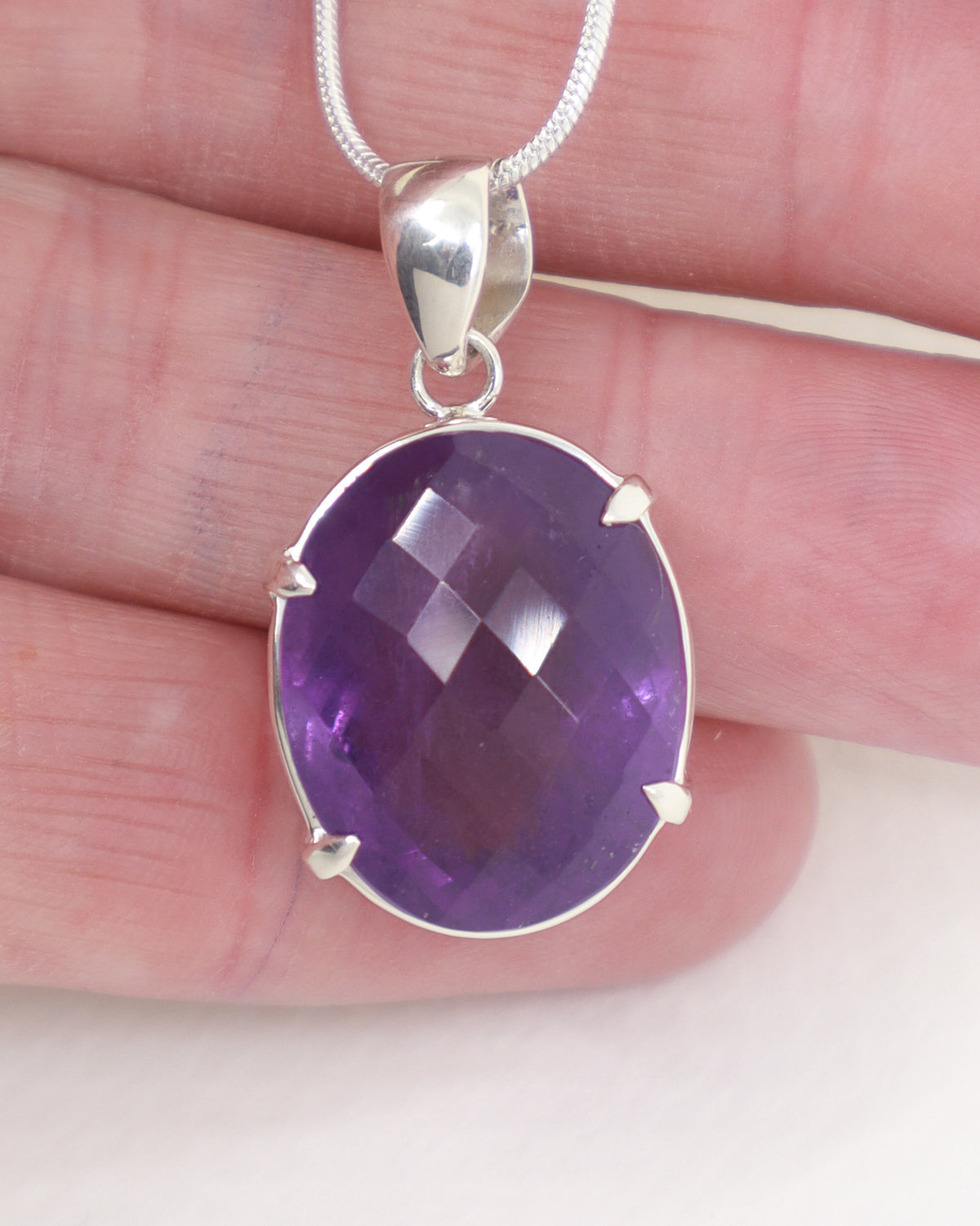 Brazilian Amethyst Sterling Silver Oval Pendant – Violet Aura