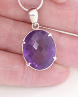 Brazilian Amethyst Sterling Silver Oval Pendant – Violet Aura