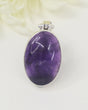 Natural Amethyst oval cabochon pendant in .925 sterling silver, 4.5cm purple crystal pendant with sterling silver snake chain Australia.