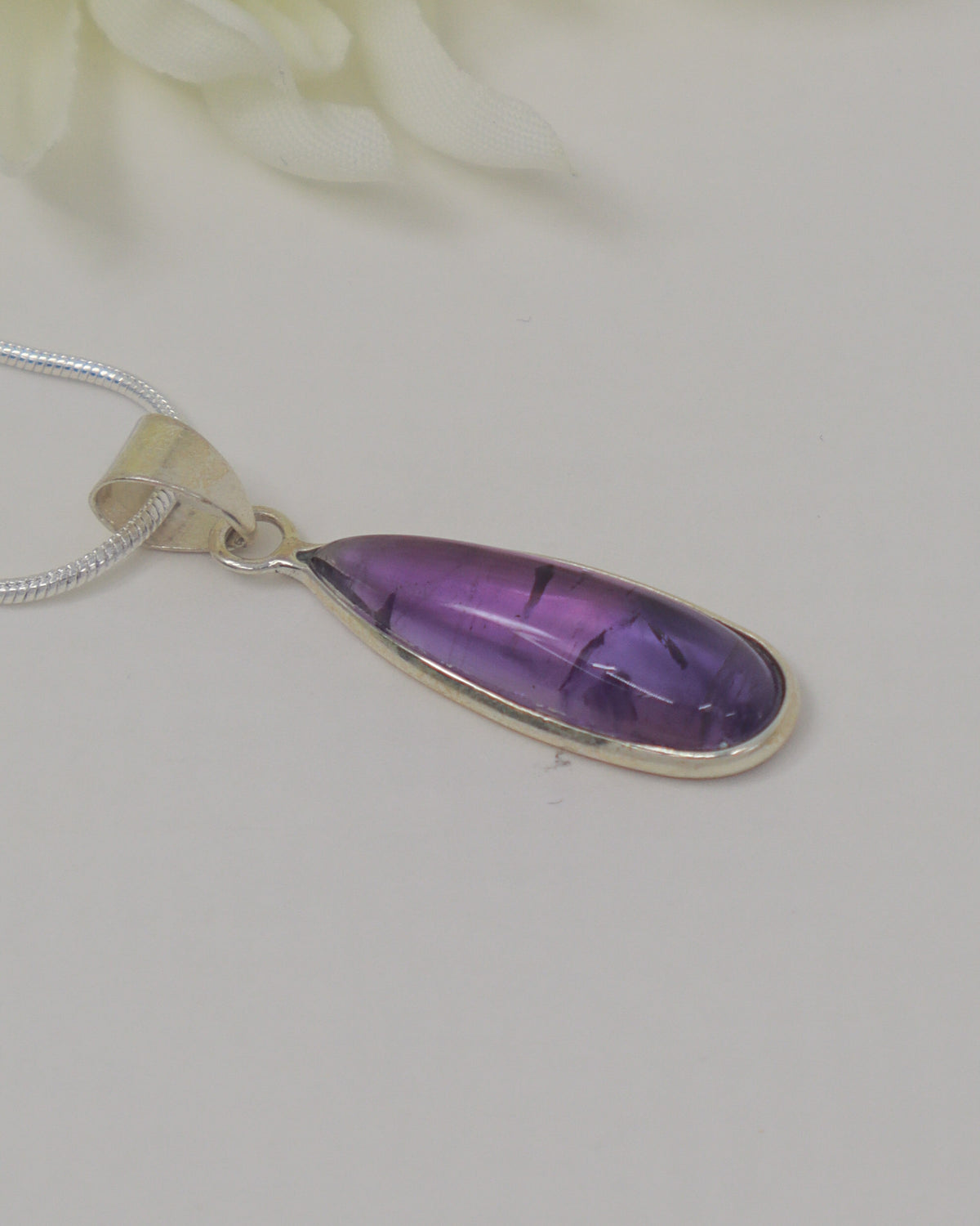 Amethyst Teardrop Sterling Silver Pendant | Calm & Intuition