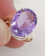 Brazilian Amethyst sterling silver ring US size 10 AU T 1/2 with large 25mm oval faceted purple natural gemstone.