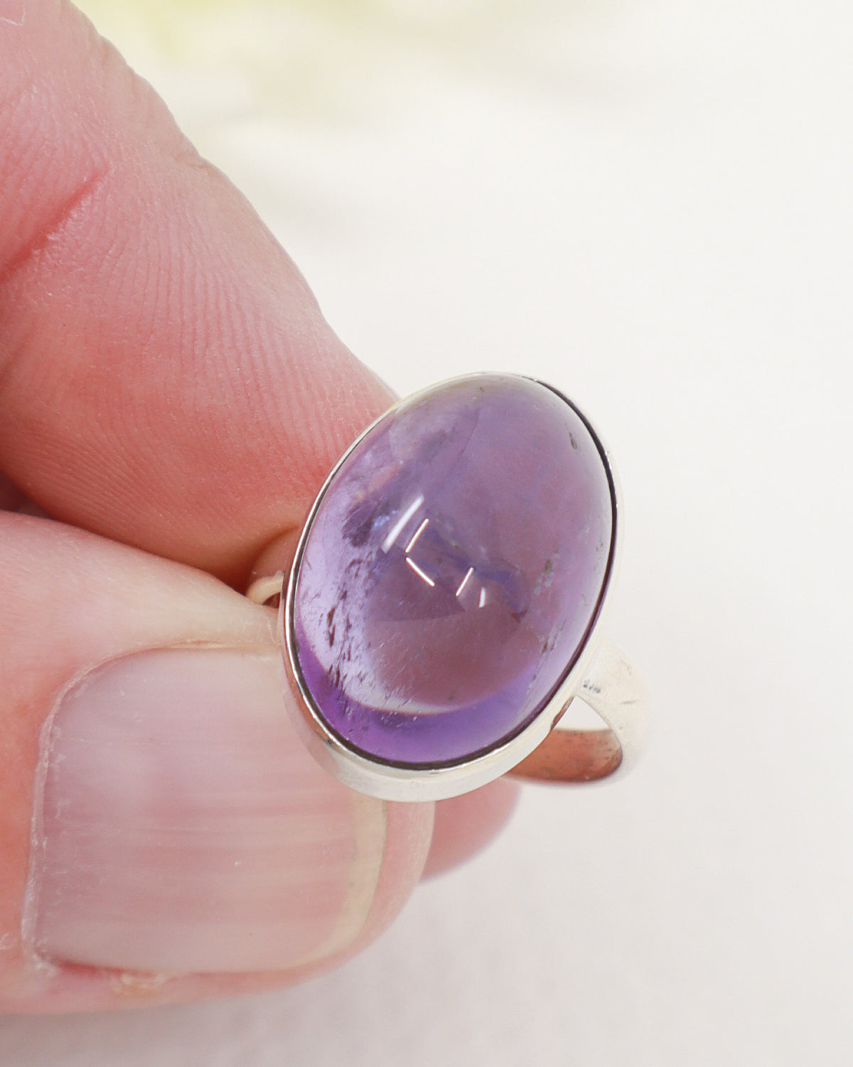 Brazilian Amethyst cabochon ring size 7 in .925 sterling silver with natural purple oval gemstone – crystal jewellery Australia.