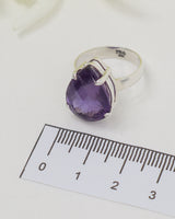 Brazilian Amethyst Sterling Silver Ring – Trinity of Wisdom | Size 7