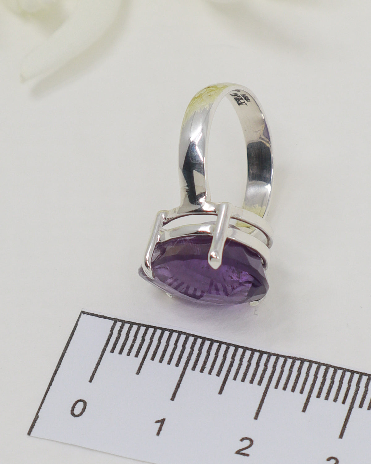 Brazilian Amethyst Sterling Silver Ring – Trinity of Wisdom | Size 7