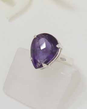 Brazilian Amethyst sterling silver ring size 7 with faceted triangular purple gemstone in .925 silver – Inspired By 3 Australia.