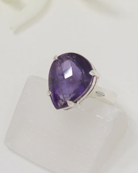 Brazilian Amethyst sterling silver ring size 7 with faceted triangular purple gemstone in .925 silver – Inspired By 3 Australia.