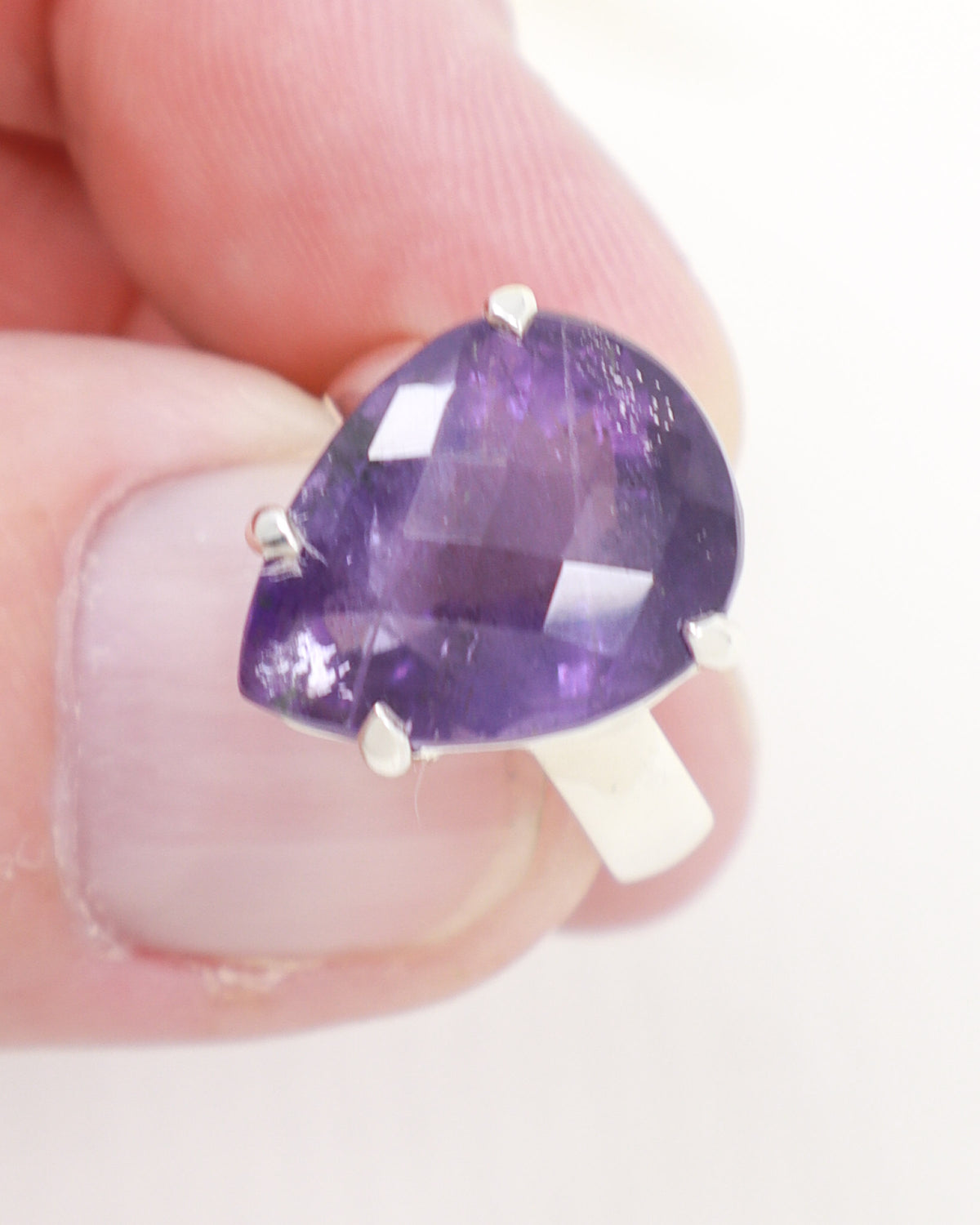Brazilian Amethyst sterling silver ring size 7 with faceted triangular purple gemstone in .925 silver – Inspired By 3 Australia.