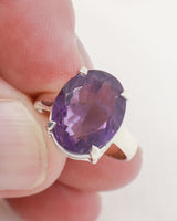 Brazilian Amethyst sterling silver ring size 6 with oval faceted purple gemstone in .925 silver, spiritual crystal jewellery Australia.