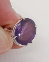 Brazilian Amethyst sterling silver ring size 7 with oval faceted violet gemstone set in .925 silver, spiritual crystal jewellery Australia.