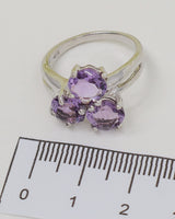 Brazilian Amethyst Sterling Silver Ring – Trinity of Light | Size 8