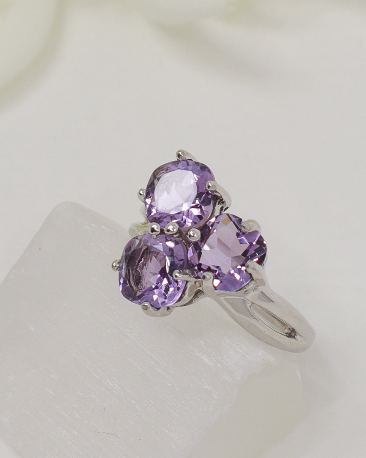Brazilian Amethyst Sterling Silver Ring – Trinity of Light | Size 8