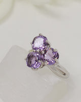 Brazilian Amethyst Sterling Silver Ring – Trinity of Light | Size 8