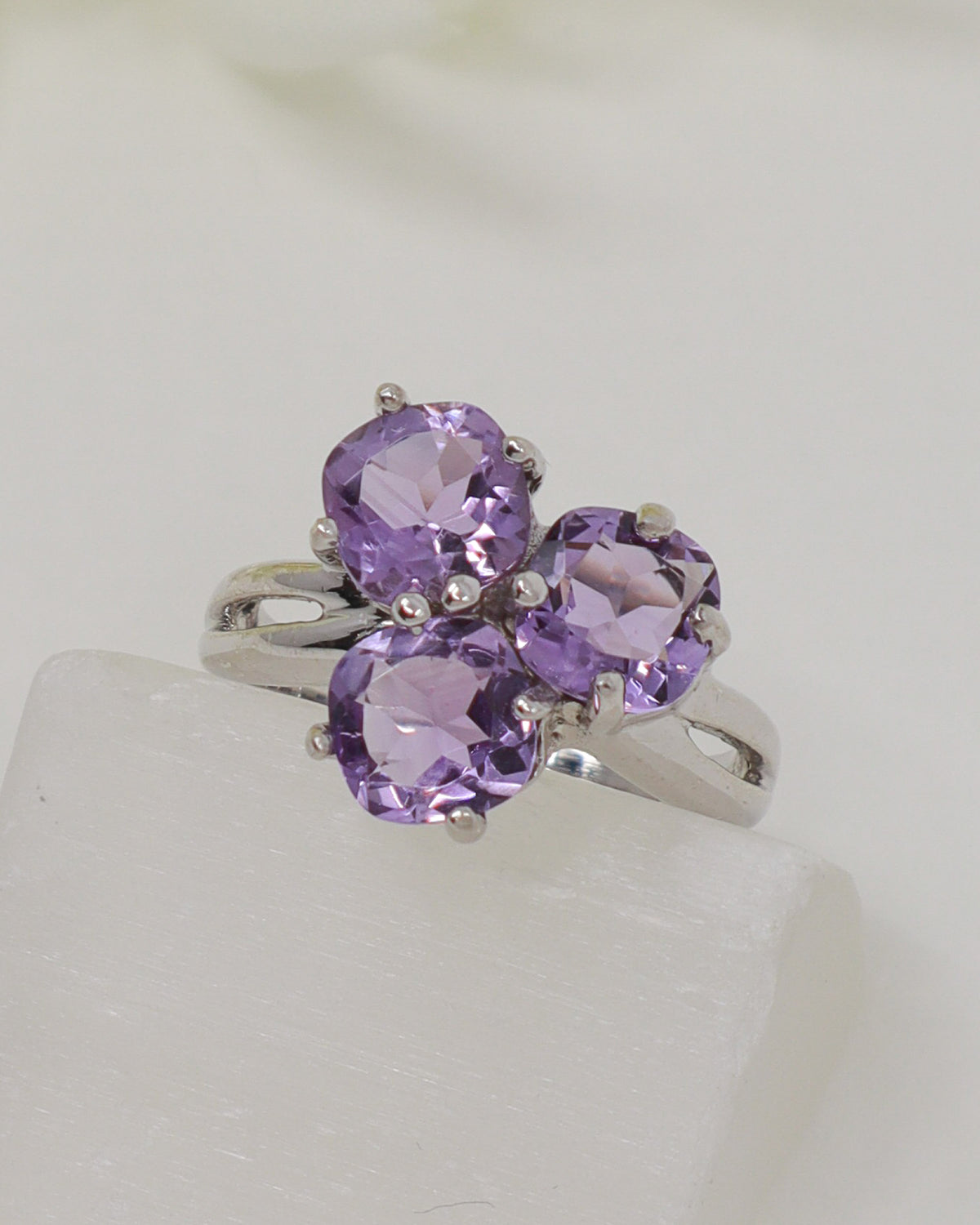 Brazilian Amethyst Sterling Silver Ring – Trinity of Light | Size 8